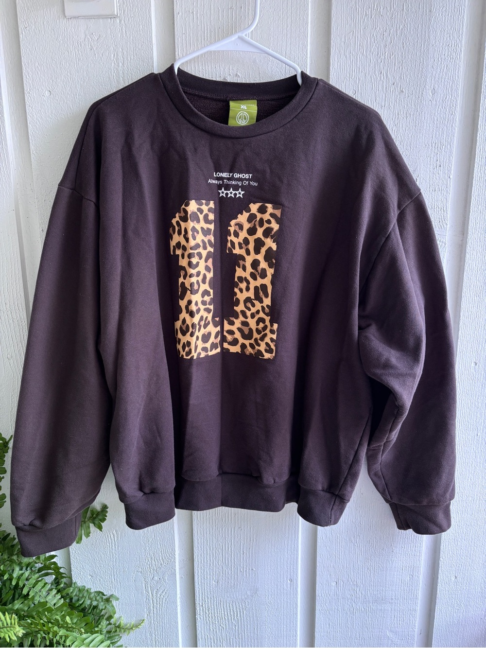 LONELY GHOST Chocolate Brown Sweatshirt with Leopard '11' Graphic
